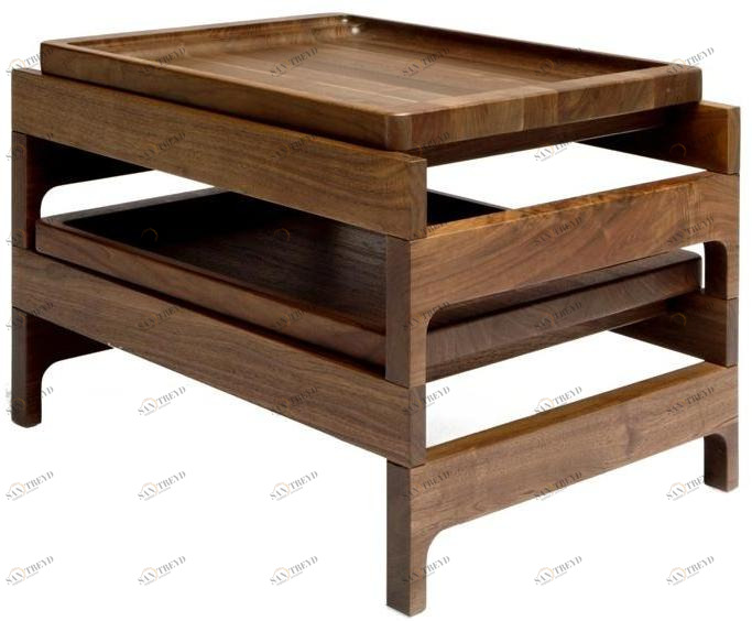 BassamFellows Сервисный столик из массива дерева с подносом Tray Cb-33