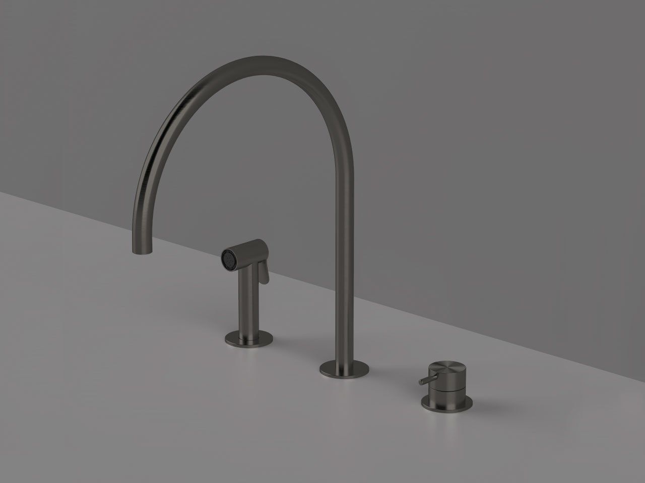 Смеситель для кухни с 3 отверстиями из нержавеющей стали со съемным ручным душем Radomonte TOKI ARCH-00127260 - Вид №8