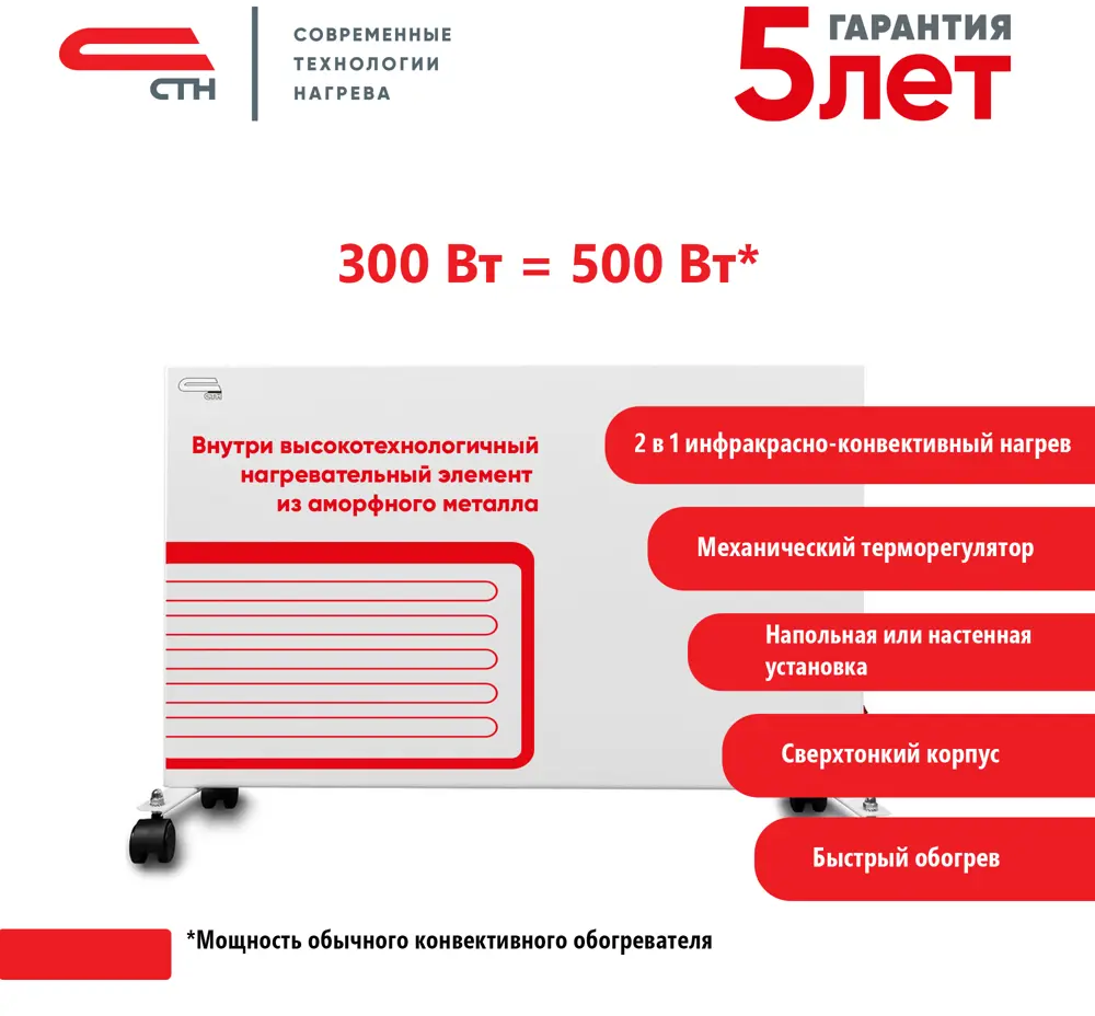 90661543 Конвектор электрический СТН НЭБ-М-НСт 0.3 с механическим термостатом 300 Вт STLM-0327520