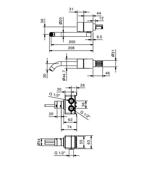 Настенный смеситель для раковины ABOUTWATER AA/27 ARCH-00134849 - Вид №1
