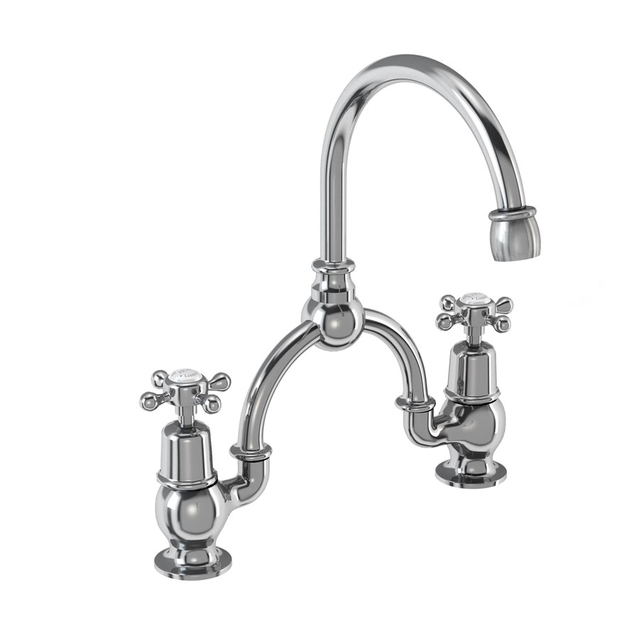 Burlington Арочный смеситель Claremont с 2 отверстиями и изогнутым изливом (центры 230 мм) Четверть оборота с акцентом Медичи CL28-QT MED 
