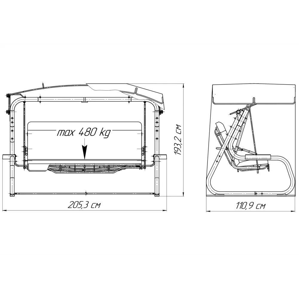 Качели садовые BEGINIA Moneron 4-х местные до 480 кг металл серый STLM-2173910 - Вид №12