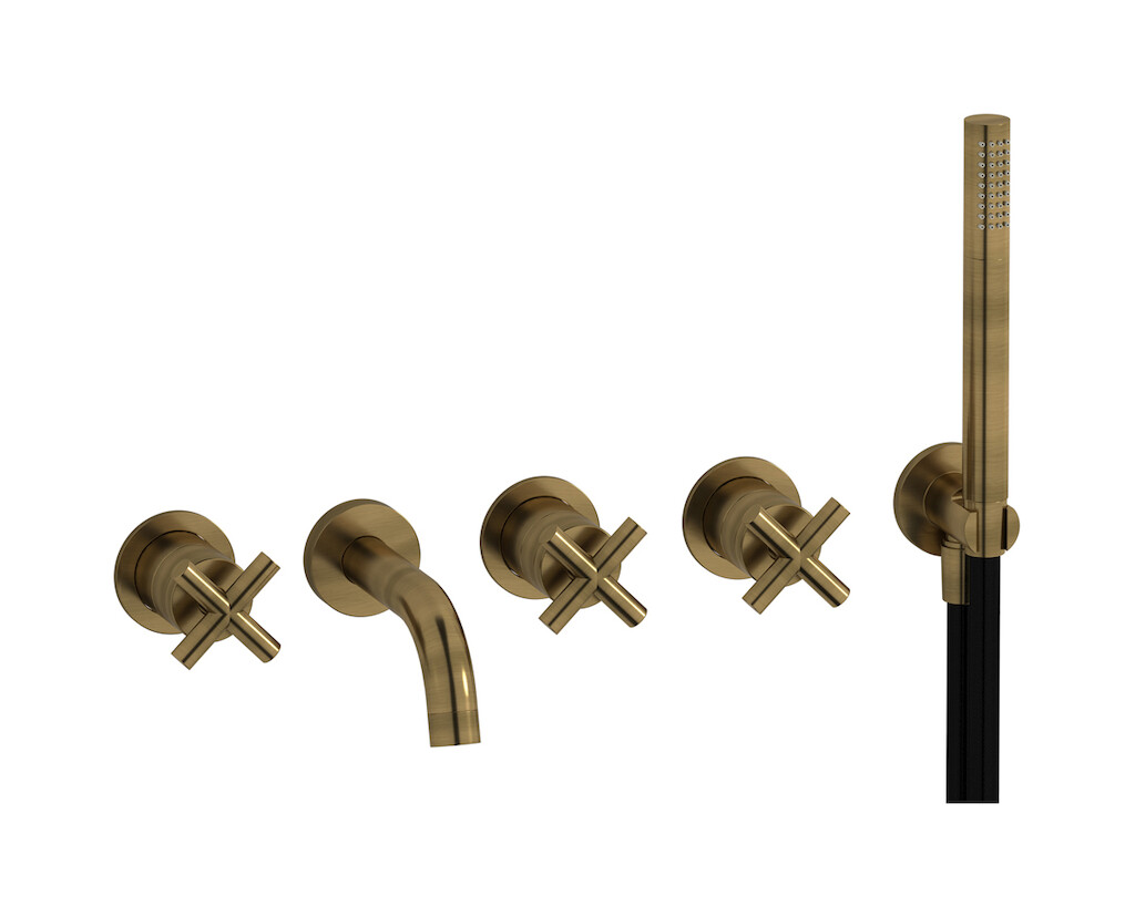 Настенный смеситель для ванной на дивертером и душевым гарнитуром. WE ARE IB wo225np Modern Bronze WOW