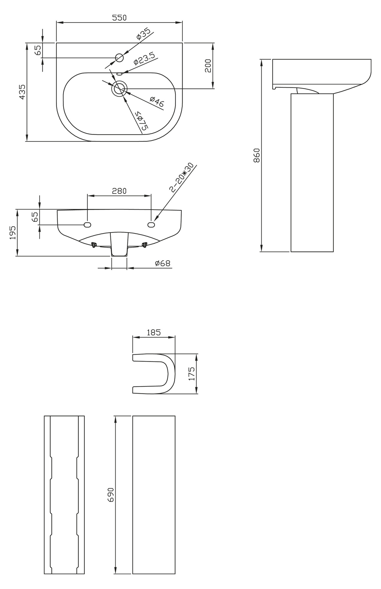 BB8295L Полупьедестал для раковины овальная BELBAGNO  - Вид №2