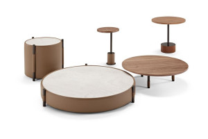 Круглый журнальный столик из керамики и кожи