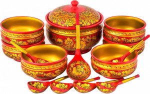 10660471 Хохломская Роспись Набор д/пельмений 14 пр. (Высшая категория) Дерево