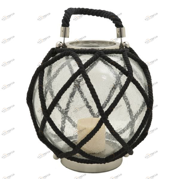 Подсвечник-фонарь стеклянный черный малый в оплетке UNICO  255475 Черный 