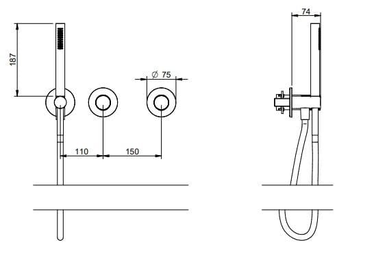 Смеситель для ванны из нержавеющей стали с душем Rubinetterie Treemme 3.6 ARCH-00023668 - Вид №2