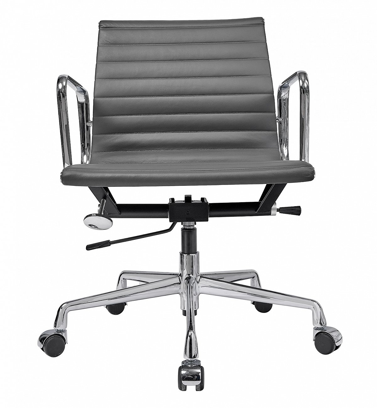 Кресло офисное кожаное графит с алюминиевыми подлокотниками Eames Style Ribbed Office Chair EA 117 SOHO DESIGN ДИЗАЙНЕРСКИЕ 00-3886258 Серый  - Вид №4