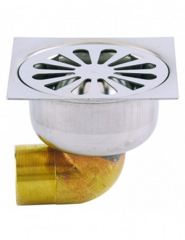 460100 000 00  Трап для душевой кабины, решетка D 90 мм с раструбом, слив вертикальный, латунь и нержавеющая сталь Valentin Хром  - Вид №1