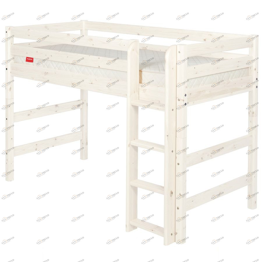 Кровать Flexa Classic полувысокая с прямой лестницей, белая, 200 см 9010046201