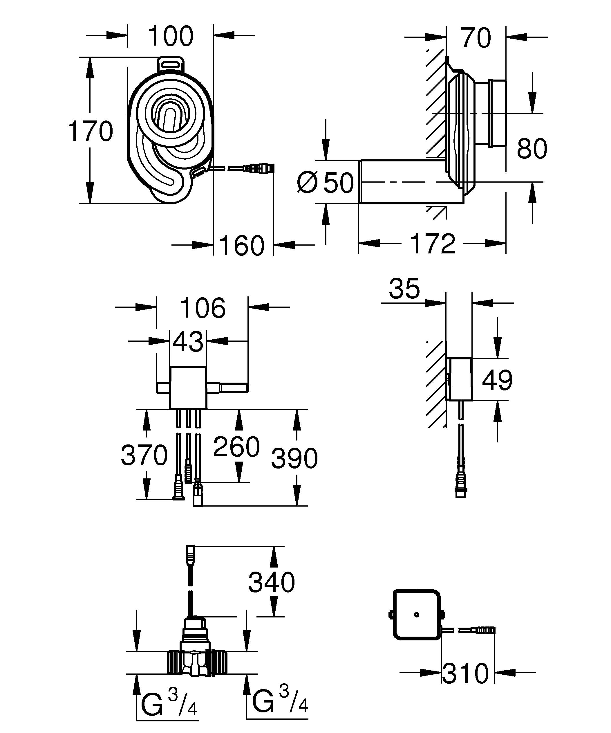 Сифон GROHE для писсуара с температурным датчиком, 230V (39368000) Spare Parts - Вид №1