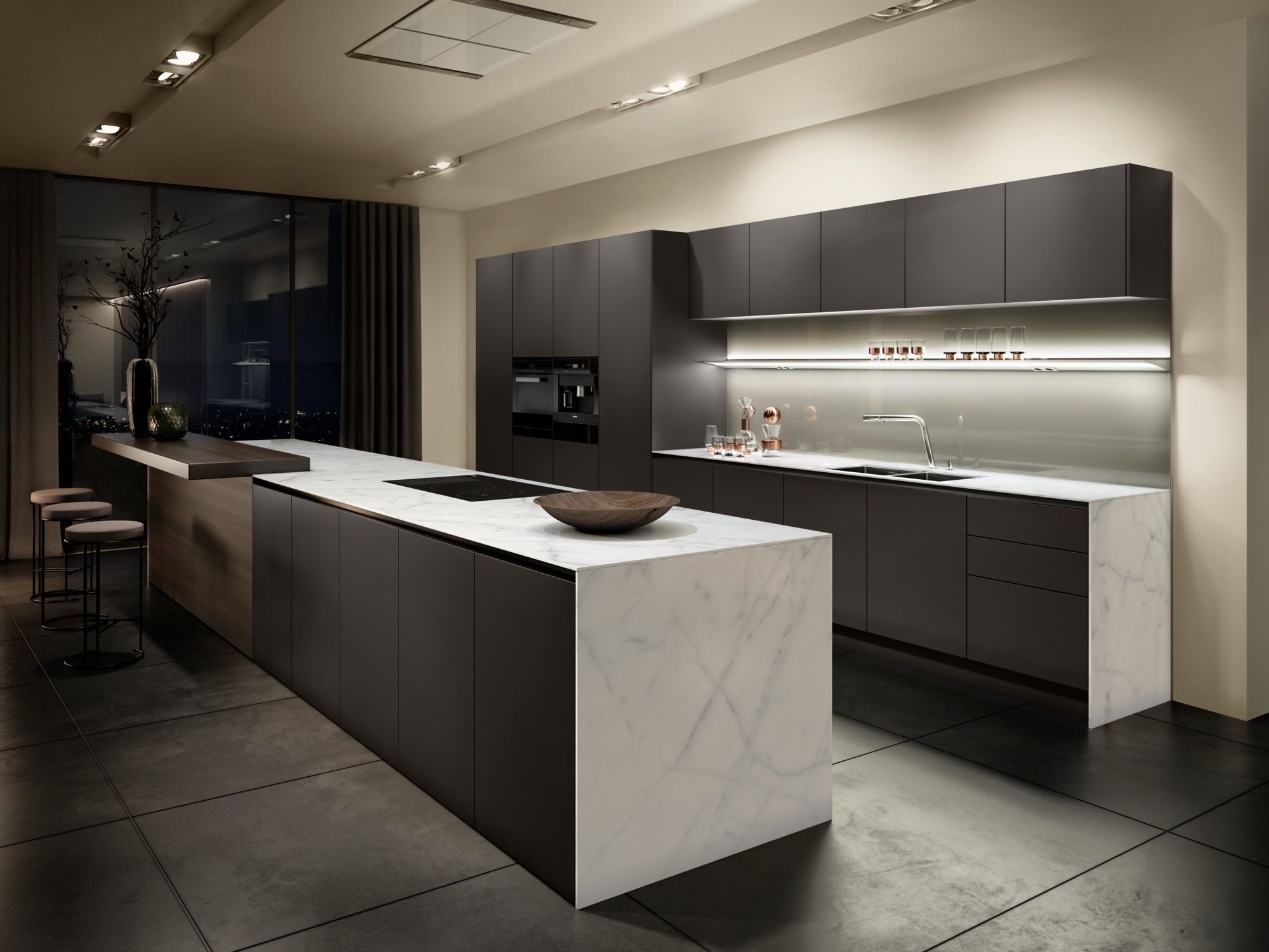 Матовая лакированная островная кухня с Антипринтом и деревом SieMatic SieMatic PURE - SE + S2 ARCH-00114470