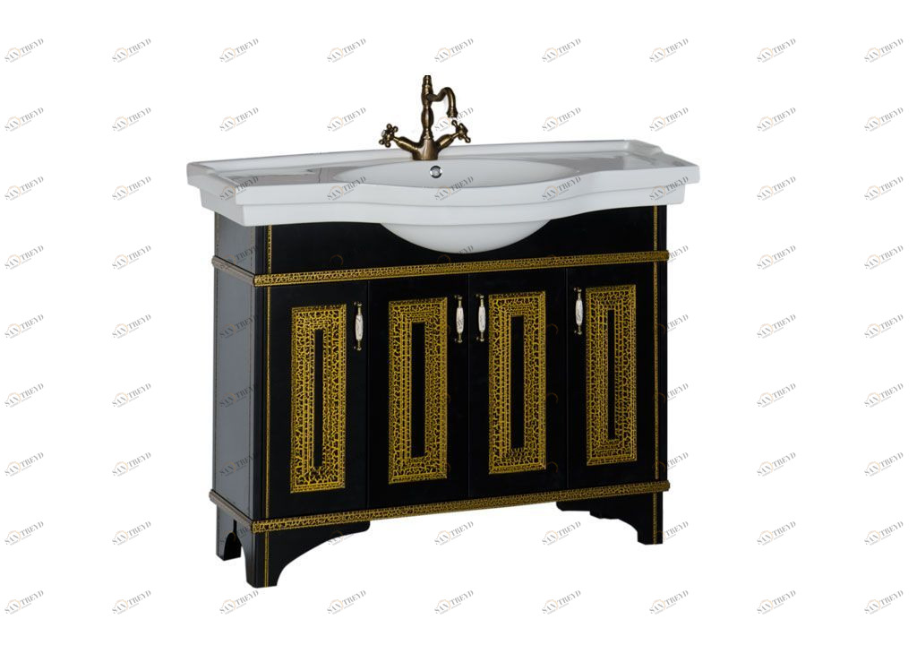 Тумба под раковину Aquanet Валенса 110 черный краколет/золото sun-id-271672