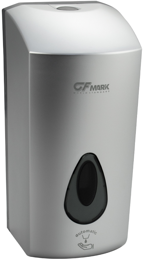 GFmark - Дозатор СЕНСОРНЫЙ, ДЕЗИНФЕКЦИЯ, пластик АБС, СЕРЫЙ, большой, с глазком - капля, 1000 мл, код: 6398