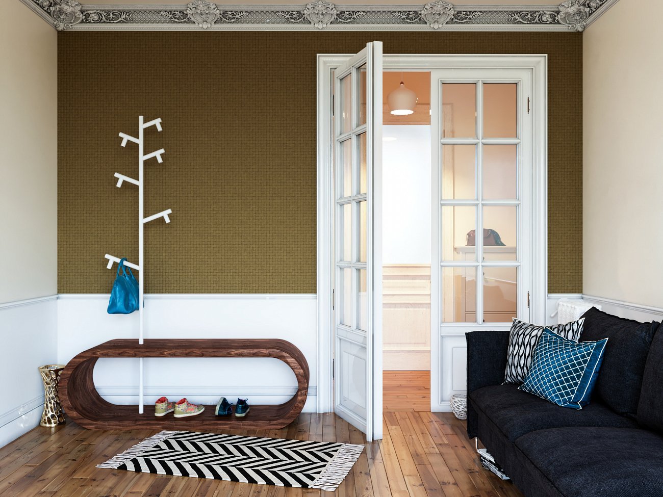 Банкетка Bellona серая с вешалкой ODINGENIY ДИЗАЙНЕРСКИЕ, ЦИКЛ 178307 Беленый дуб;серый  - Вид №4