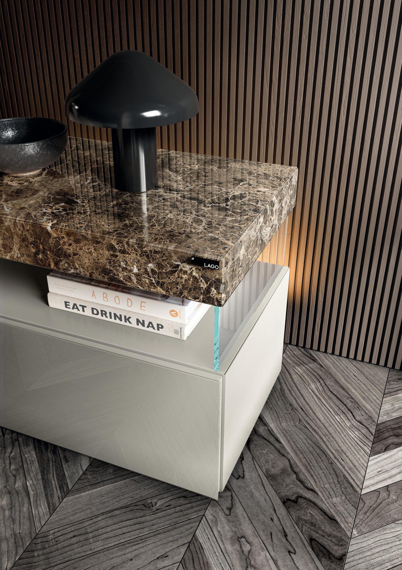 Прямоугольная стеклянная тумбочка с ящиками Lago Air ARCH-00114378 - Вид №1