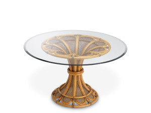 Круглый стол из ротанга и стекла с центральным основанием