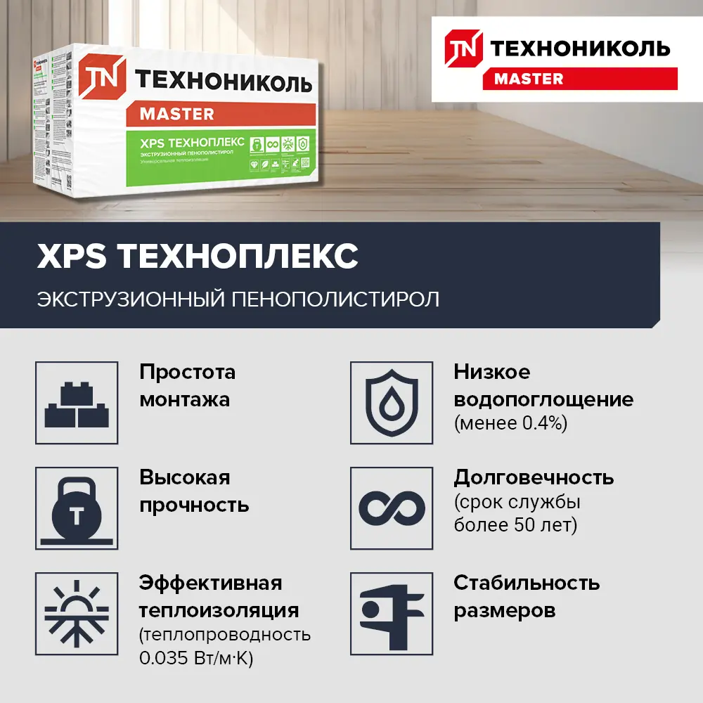Экструдированный пенополистирол XPS 50 мм Техноплекс 580x1180 мм 0.68 м² ТЕХНОНИКОЛЬ STLM-2019931 - Вид №2