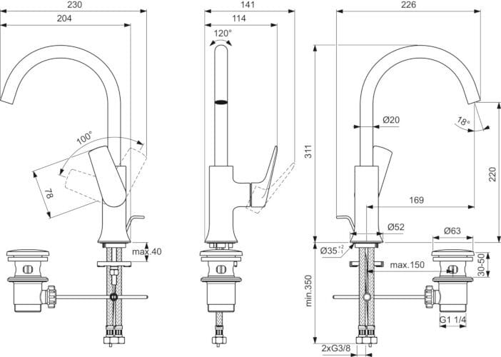 Высокий смеситель для раковины с автоматическим сливом Ideal Standard La Dolce Vita ARCH-00086429 - Вид №6