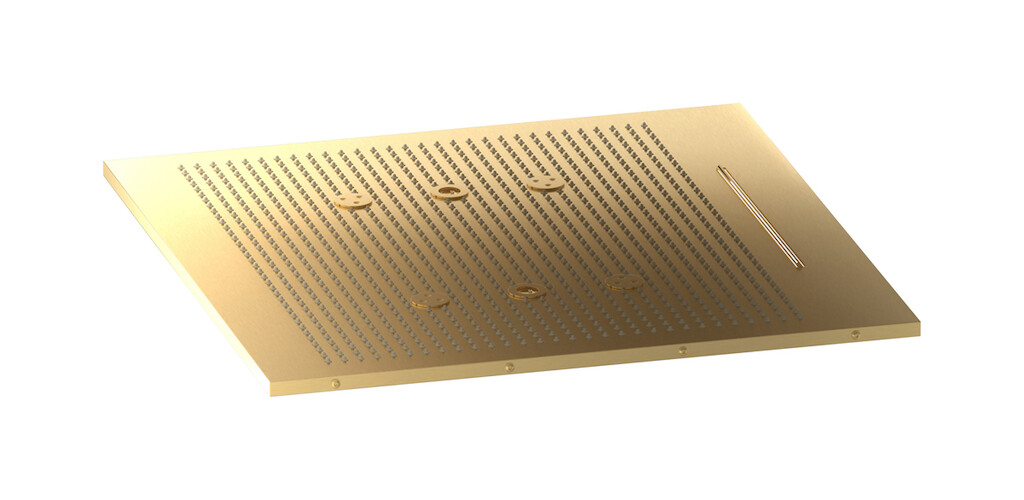 Полувстроенный верхний душ с режимами - дождь, водопад, распыление и хромотерапия WE ARE IB av630os Brushed Gold Aqua