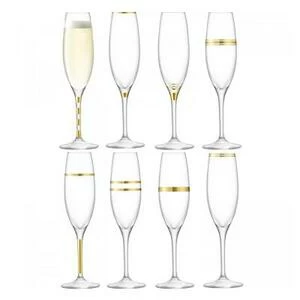 Набор из 8 бокалов-флейт с золотым декором Deco 225 мл