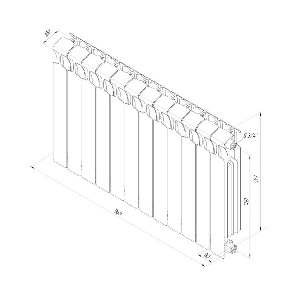 Радиатор секционный Rifar Monolit M50012RAL9005 500/100 12 секций боковое подключение биметалл черный STLM-2130094 - Вид №7
