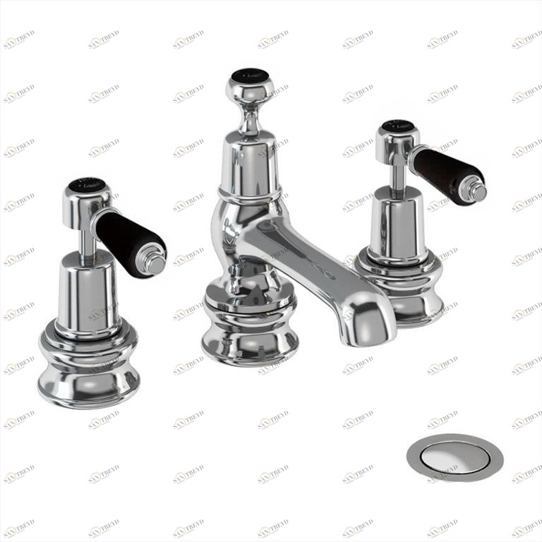 Смеситель для раковины на 3 отверстия Regent, с донным клапаном [KER12 BLA] Regent Burlington T14-QT BLA, T4B, T4B, T4B, T4 BLA