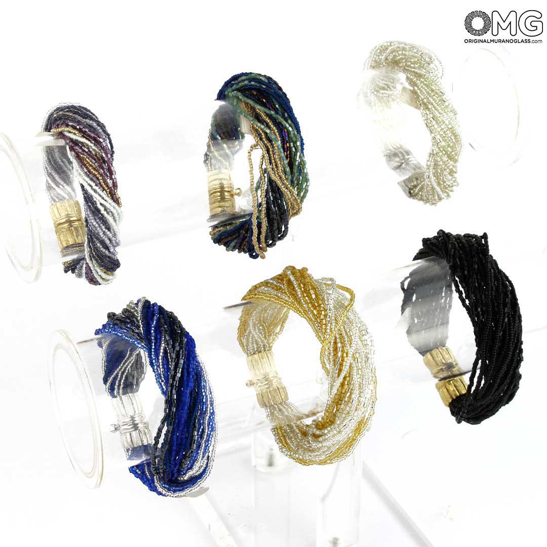 3695 ORIGINALMURANOGLASS Синий многониточный браслет - муранское стекло OMG 18 см  - Вид №1