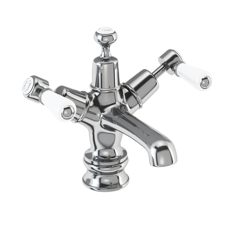 Burlington Смеситель для раковины Kensington Regent с отходами Click-Clack Четверть оборота с черным акцентом KER6 BLA  - Вид №1