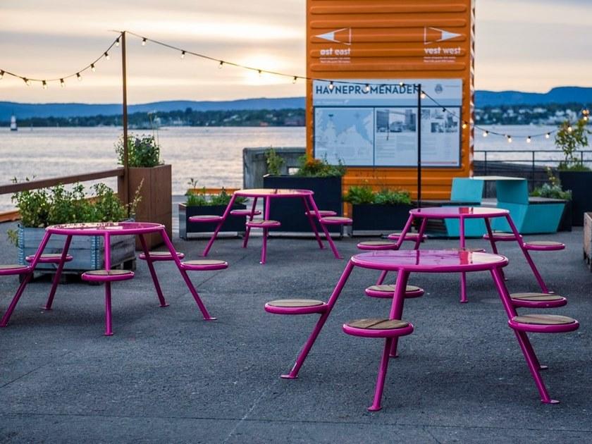 VESTRE Стол HPL для общественных мест со встроенными стульями sun-id-1417334 - Вид №1