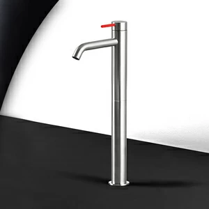 Смеситель для раковины сталь матовая с красной ручкой Toki Radomonte TKI6SCIL15