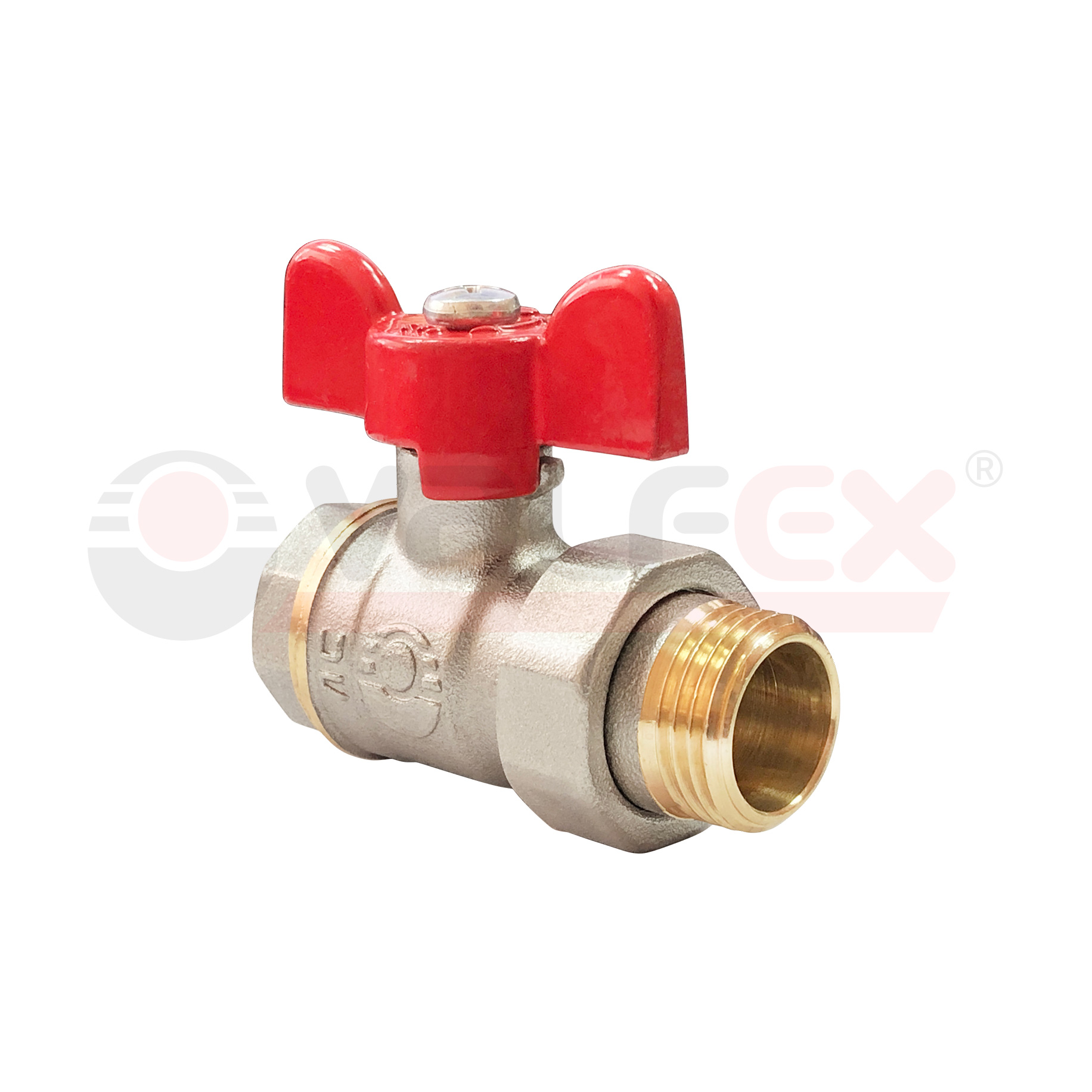 VF.227.NLB1.034   Valfex Кран шаровой OPTIMA (с никелевым покрытием), с американкой, ручка-бабочка (внутр.-наруж.)  3/4" 