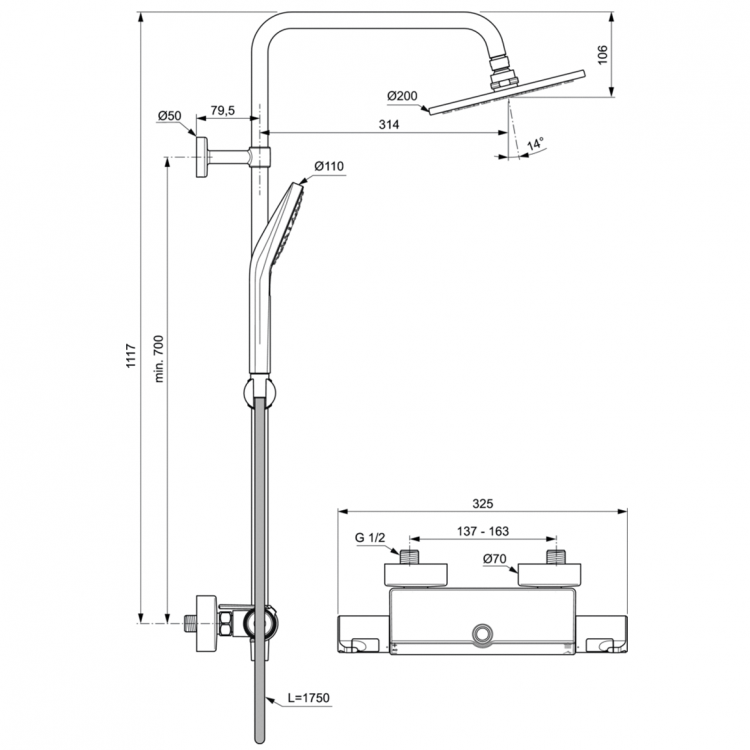 A7230AA Душевая система с термостатическим смесителем Ideal Standard CERATHERM T50  - Вид №6