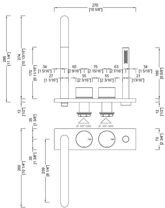 RIFRA Комплект для ванны из нержавеющей стали с ручным душем Wave 1220231/2 - Вид №1
