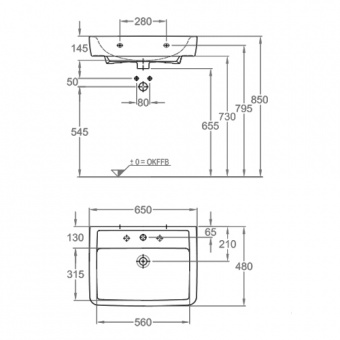 222265000 Подвесная раковина настенная прямоугольная Keramag  белая  - Вид №1