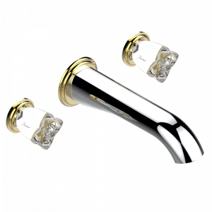 U6E-40SGB Внешняя часть смесителя встраиваемого в стену для раковины на три отверстия с изливом СУПЕР ГОЛИАФ- без выпуска Thg-paris Pétale de Cristal, прозрачный хрусталь с золотой каймой Хром/золото