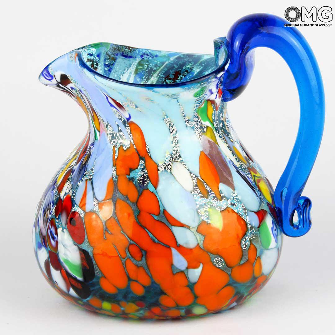 3267 ORIGINALMURANOGLASS Кувшин для вина и воды - Голубой с разноцветными вкраплениями 11 см  - Вид №1