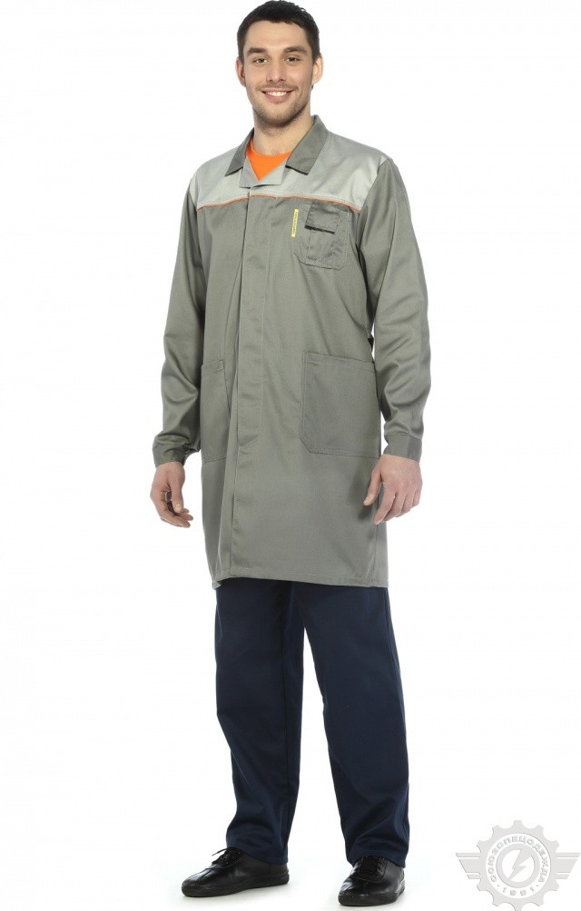 65754 Халат "Профессионал" мужской темно-серый со светло-серым  Одежда для обслуживающего персонала  размер 56-58/170-176 Спецодежда  - Вид №2