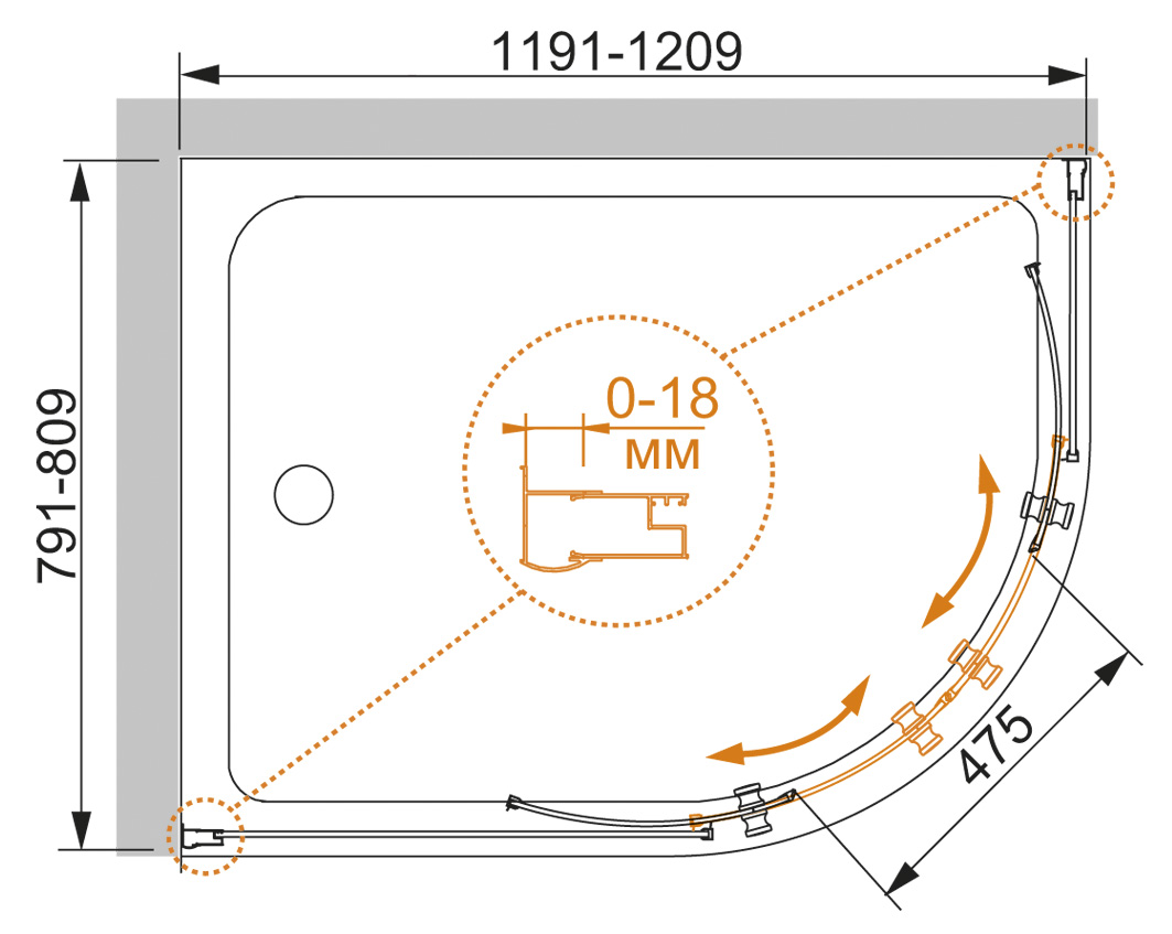 Душевой уголок CEZARES PRATICO-RH-2-120/80-P-Cr - Вид №8