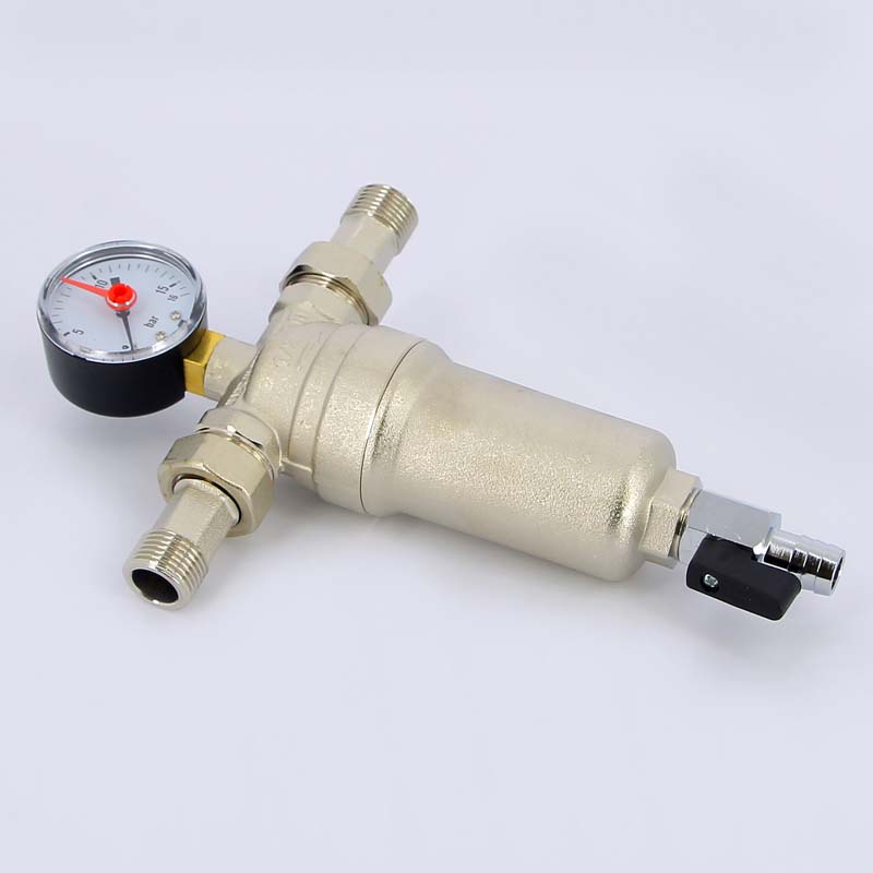 Фильтр промывной с манометром, с разъемными соединениями, латунной колбой TIEMME 1/2" 3130001