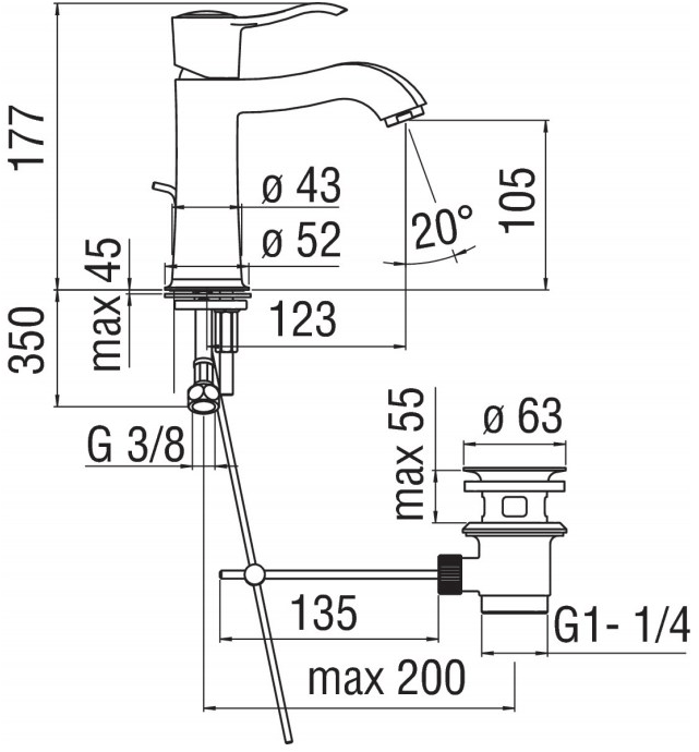 Nobili Rubinetterie Смеситель для раковины, однорычажный, на одно отверстие Sofì Si98118/1cr - Вид №1