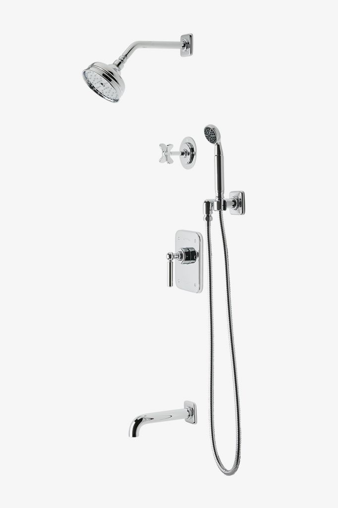 LDSP14 Комплект для душа Ludlow с балансировкой давления с 5-дюймовой розеткой для душа, ручным душем, изливом ванны и перекрестной перекрестной рукояткой Waterworks 