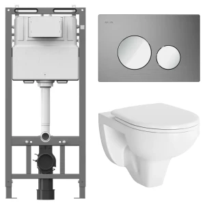 Комплект инсталляции AM.PM Tech с ободковым унитазом Damixa Jupiter клавиша AM.PM Tech L хром