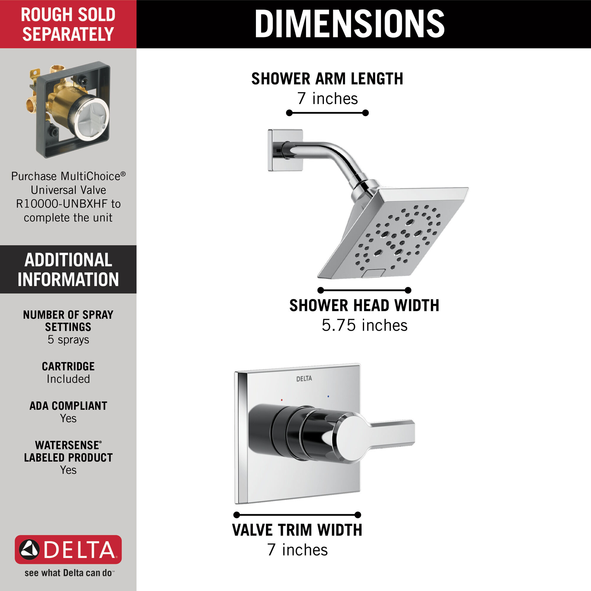 T14299 Накладка для душа Monitor® 14 серии H2Okinetic® Delta Faucet Pivotal Хром  - Вид №2