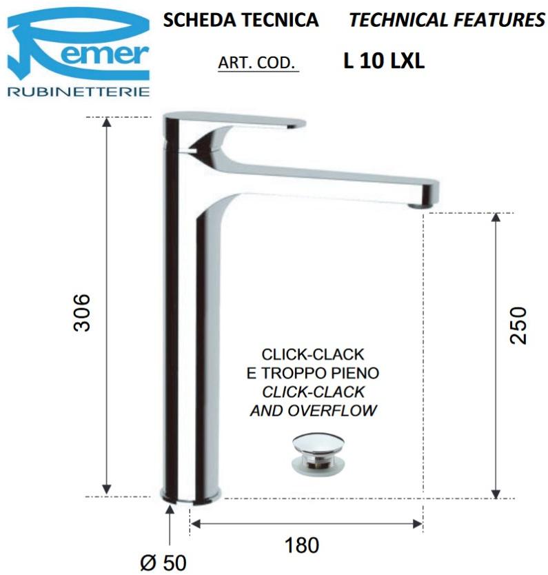 Remer Rubinetterie Смеситель для умывальника, однорычажный Class line L 10 xl - Вид №3