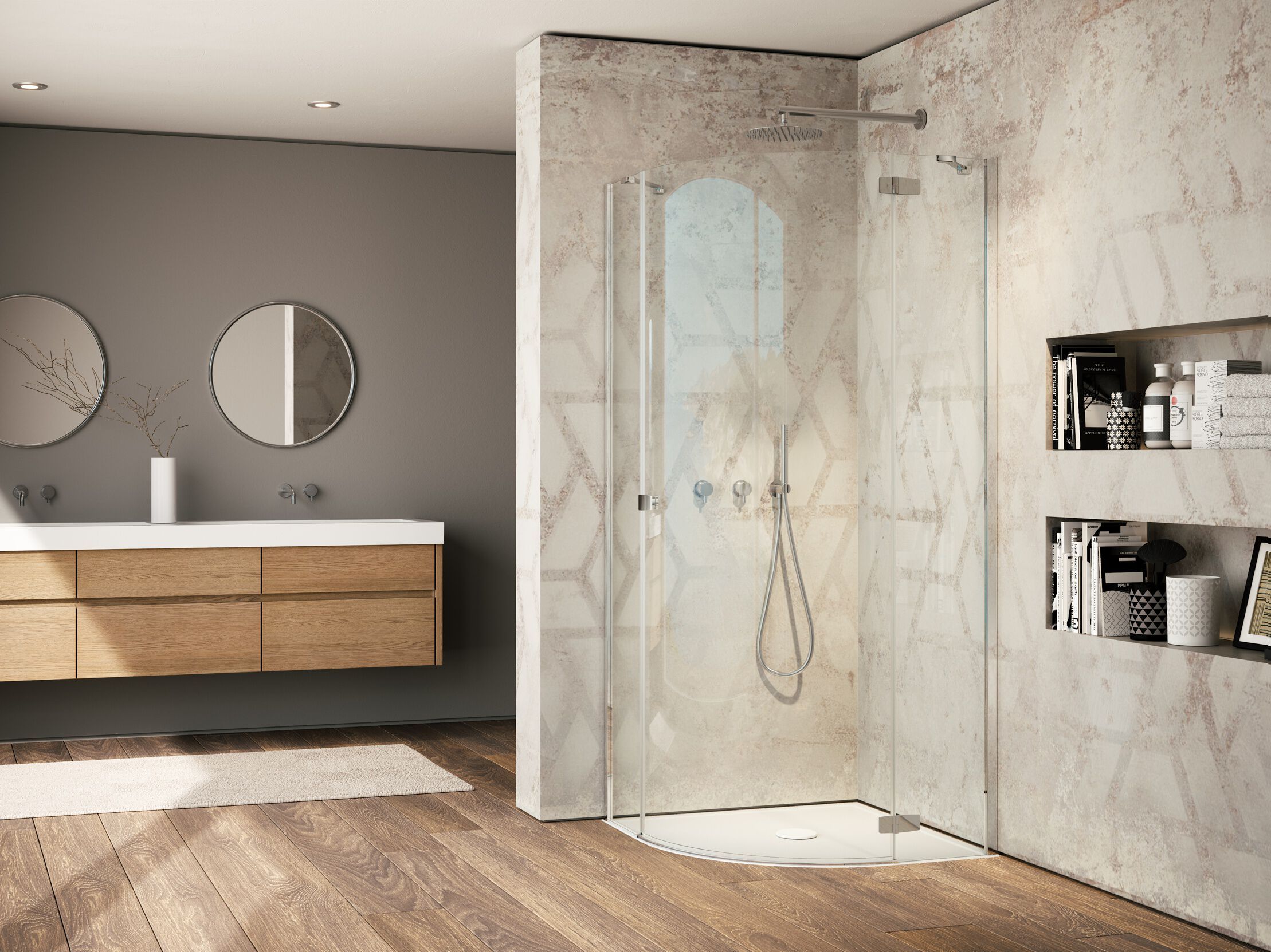 Стеклянная полукруглая душевая кабина с распашной дверью Provex Industrie Kombi ARCH-00035905 - Вид №1