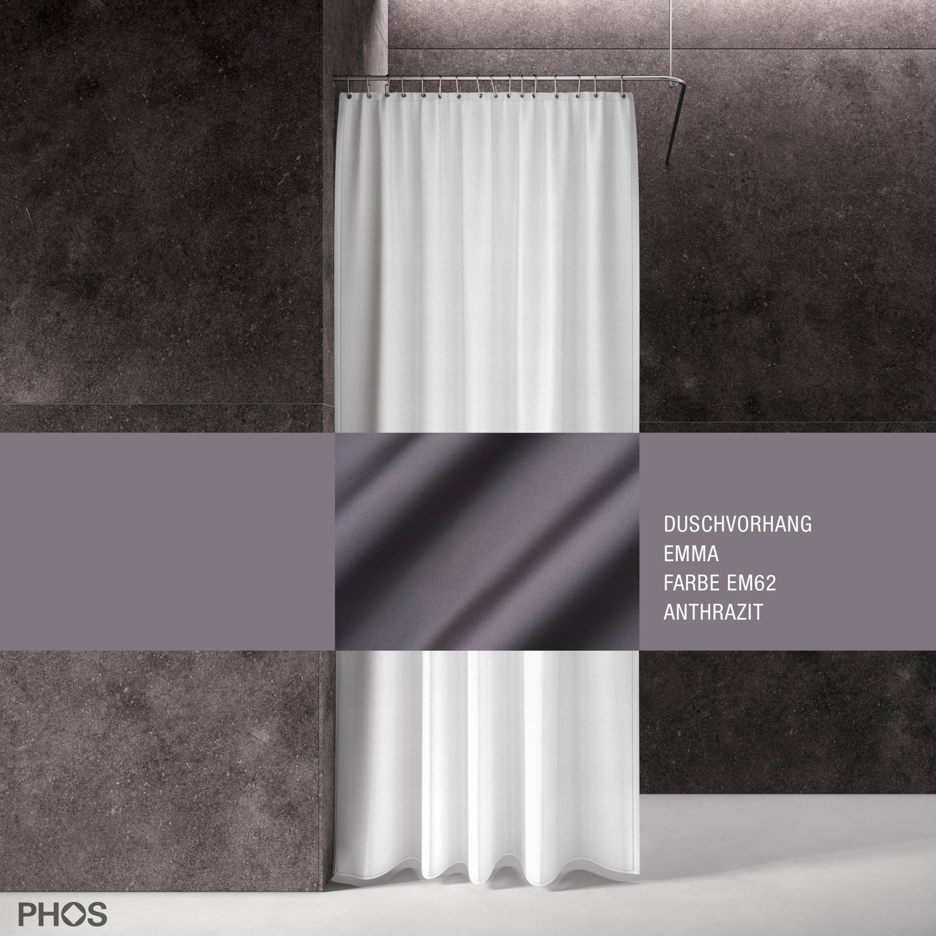 DV-EMMA200-240-EM62 Занавеска для душа эмма антрацит, длина 200 см, ширина 240 см. PHOS 