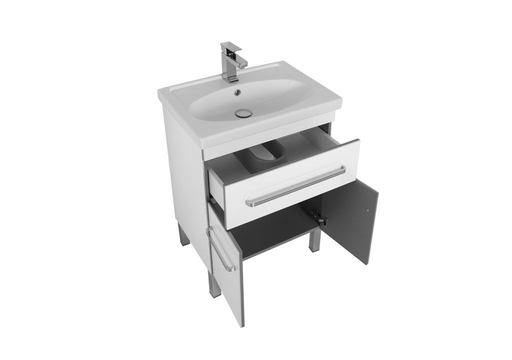 Тумба с раковиной Aquanet Сиена 60 белый (напольный 1 ящик 2 дверцы) 0018636300185476 - Вид №3