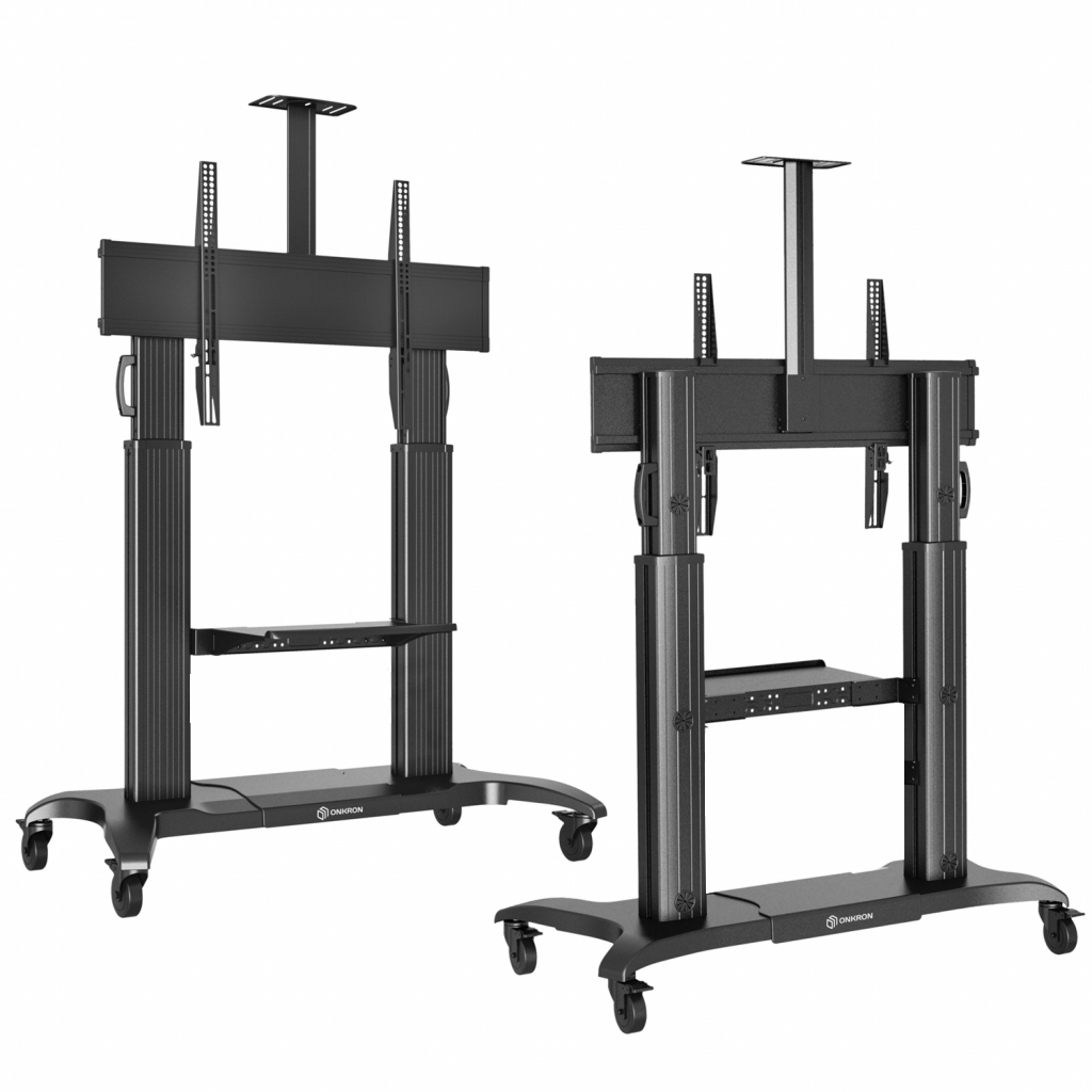 TS2811-S BLACK Мобильная стойка на 1 тв/ 60-100" от 200х200 до 1000х600, макс нагр 136,4кг, высота 1390-1740мм, кабель-канал, регулируемая полка, черная ONKRON Santreyd  - Вид №2
